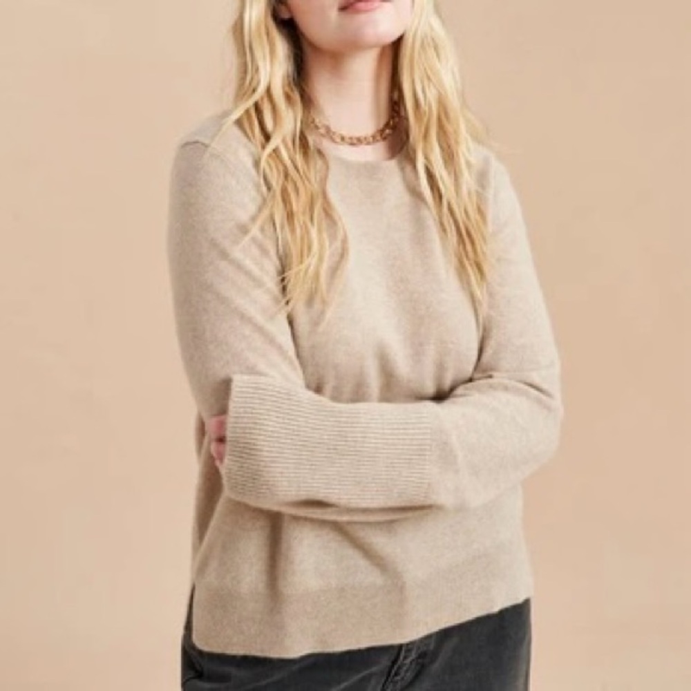 NWT La Ligne Solid Lean Lines 100% Cashmere Sweater in Tan Size Medium